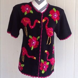 Vintage 80's Flamingo Beaded Sweater Size Small